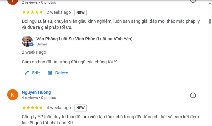 Đánh giá trên google map của Văn phòng Luật sư Vĩnh Phúc Đánh giá trên google map của Văn phòng Luật sư Vĩnh Phúc